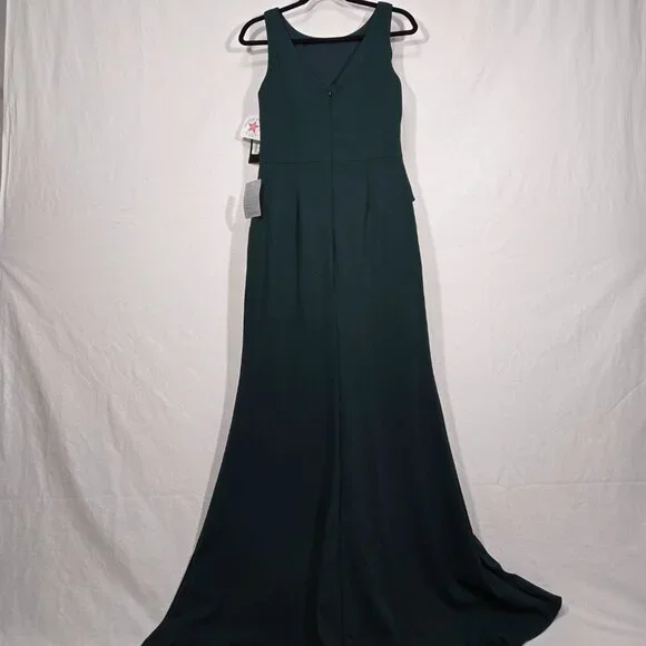 BETSY ADAM "Christine" PINE Scuba Crepe Ruffle Bow Slit Formal Gown Dress Size 8 - Picture 5 of 17